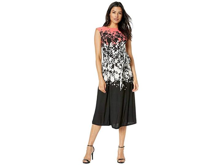 Gabby Skye Printed Havana Crepe Dress (coral Multi) Women's Dress