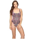 Lucky Brand Tapestry High Leg Tank Maillot One-piece (raspberry) Women's Swimsuits One Piece