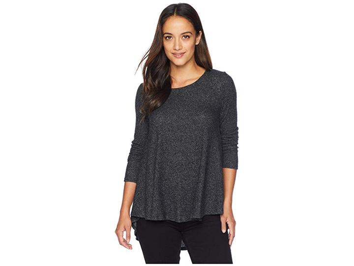 Nally & Millie Brushed Rib Pleat Back Long Sleeve Tunic (black) Women's Blouse