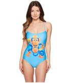 Moschino Ballon Monkey Maillot (blue Atoll) Women's Swimsuits One Piece