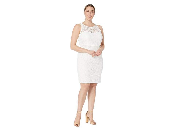 Marina Short A-line Sleeveless Dress With Cut In Neckline And Back Keyhole (white) Women's Dress