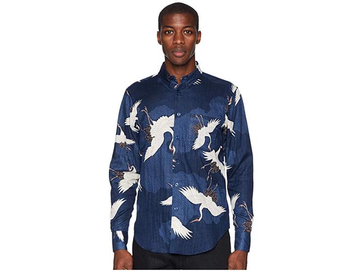 Naked & Famous Easy Shirt Japanese Crane (blue) Men's Clothing
