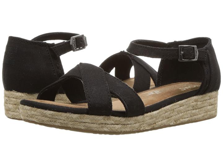 Toms Kids Harper Wedge (little Kid/big Kid) (black Cotton Twill) Girls Shoes