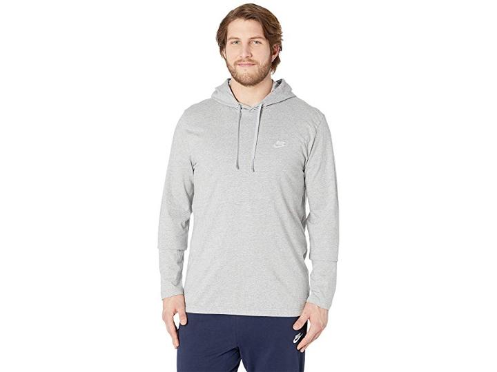Nike Big Tall Nsw Club Jersey Pullover Hoodie (dark Grey Heather/white) Men's Sweatshirt