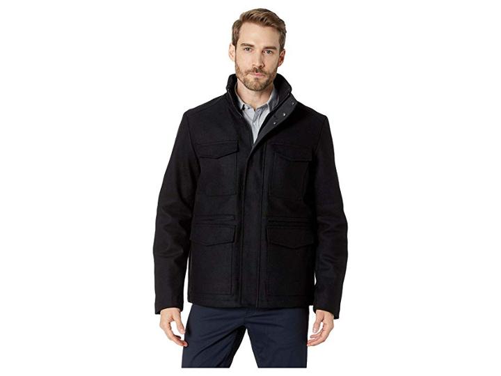 Calvin Klein Four-pocket Wool Jacket With Contrast Rib Tipping Inside Collar (black) Men's Coat