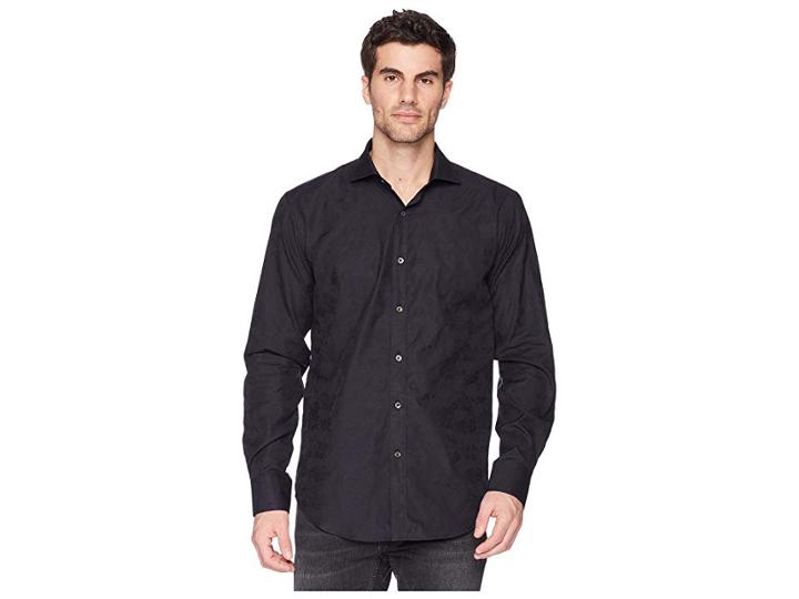 Bugatchi Shaped Fit Long Sleeve Woven Shirt (black) Men's Long Sleeve Button Up