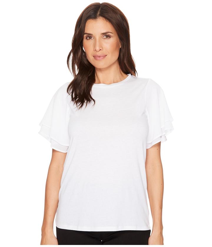 Michael Michael Kors Woven Georgette Flutter Sleeve Tee (white) Women's T Shirt