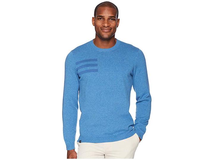 Adidas Golf 3-stripes Crew Neck Sweater (trace Royal Heather) Men's Long Sleeve Pullover