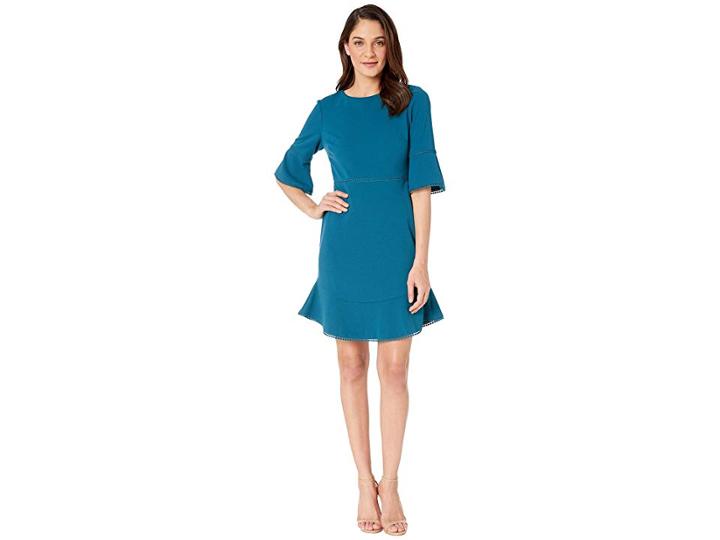 Betsey Johnson Scuba Crepe Dress With Trim Detail (teal) Women's Dress