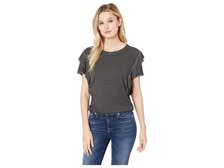 Sanctuary Camina Ruffle Tee (faded Black) Women's T Shirt