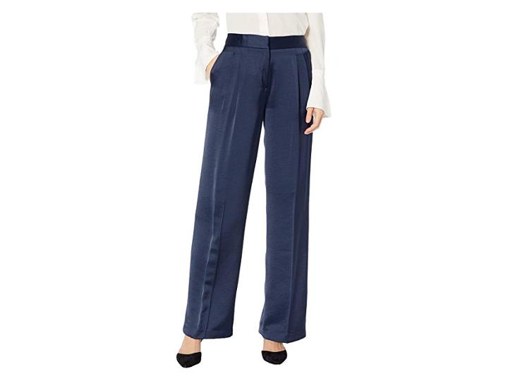 Vince Camuto Wide Leg Front Pleat Soft Satin Pants (classic Navy) Women's Casual Pants