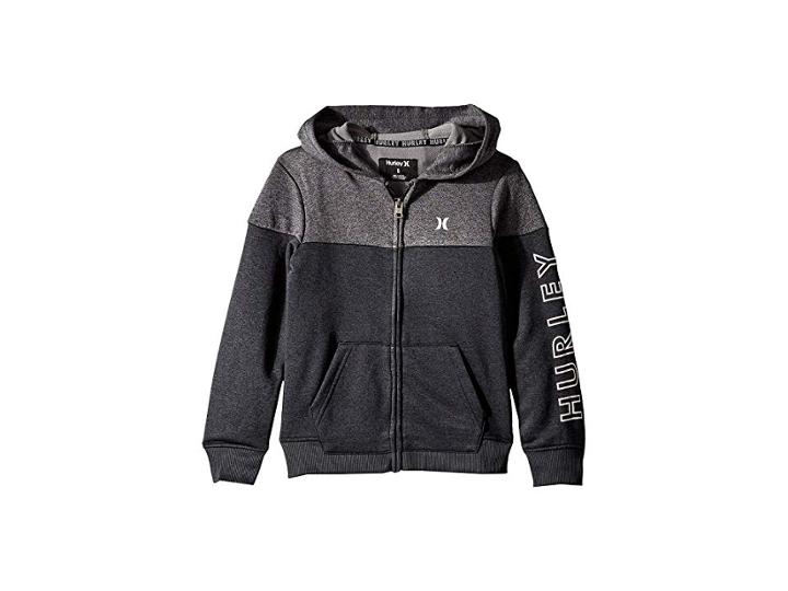 Hurley Kids Dri-fit Solar Zip Front Hoodie (little Kids) (black Heather) Boy's Sweatshirt