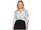 Lauren Ralph Lauren Petite Floral Cotton Shirt (blue Multi) Women's Long Sleeve Pullover