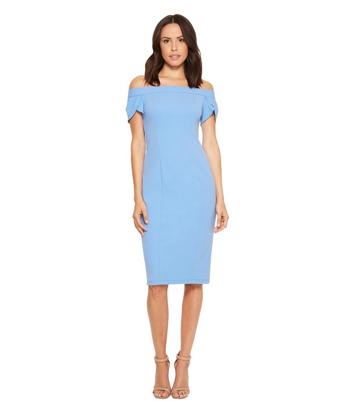 Donna Morgan Off The Shoulder Crepe Top With Tulip Sleeve (blue Bonnet) Women's Clothing