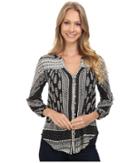 Lucky Brand Placed Paisley Top (black Multi) Women's Clothing