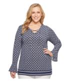 Michael Michael Kors Plus Size Rope Geo Jersey Tunic (true Navy/white) Women's Blouse