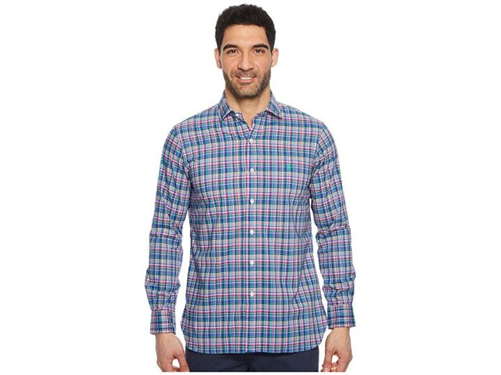 Polo Ralph Lauren Poplin Long Sleeve Sport Shirt (royal/pink) Men's Clothing
