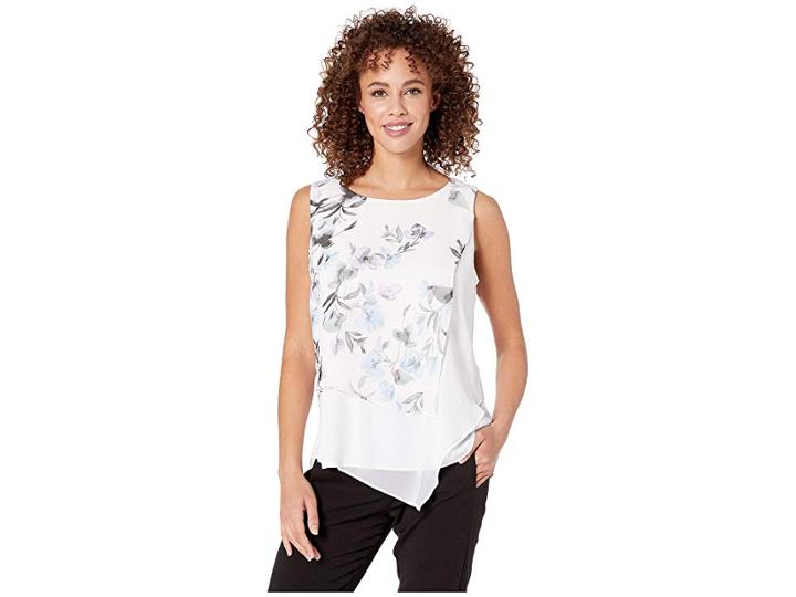 Calvin Klein Layered Floral Top (opal Multi) Women's Clothing