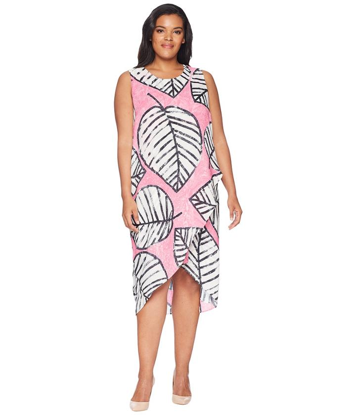 Nic+zoe Plus Size Etched Leaves Wrap Dress (cactus Flower) Women's Dress