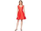 Halston Heritage Cap Sleeve V-neck Structure Dress W/ Bow (lipstick) Women's Dress