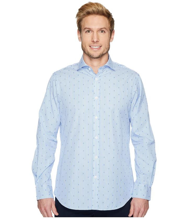 Polo Ralph Lauren Striped Poplin Brownstone Long Sleeve Sport Shirt (blue/white) Men's Clothing