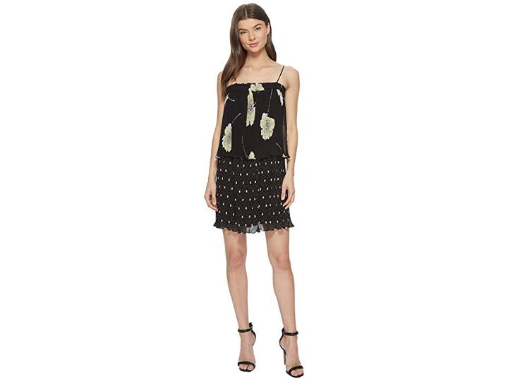 1.state Mixed Print Pleated Slip Dress (rich Black) Women's Dress