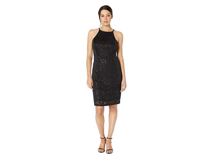 Marina Sequined Stretch Lace Halter Slim Midi (black) Women's Clothing