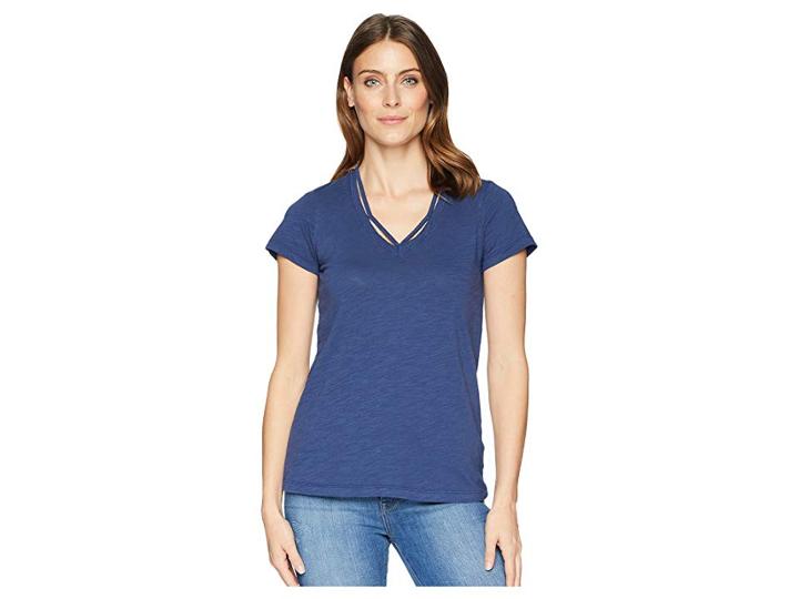 Mod-o-doc Slub Jersey Double V Short Sleeve Tee (new Navy) Women's T Shirt