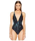 Proenza Schouler Paint Brush Plunging One-piece V-neck W/ Strappy Cross-back (marine/black) Women's Swimsuits One Piece