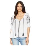 Lucky Brand Embroidered Peasant Top (white Multi) Women's Clothing
