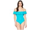 Bleu Rod Beattie Coast To Coast Off The Shoulder Banded Mio (summer Teal) Women's Swimsuits One Piece