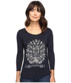 Lucky Brand Peacock Embellished Tee (american Navy) Women's T Shirt