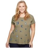 Lucky Brand Plus Size Embroidered Butterfly Tee (dark Olive) Women's T Shirt