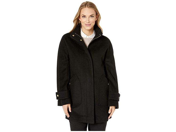 Anne Klein Zip Front Wool Coat With Snaps (black) Women's Coat