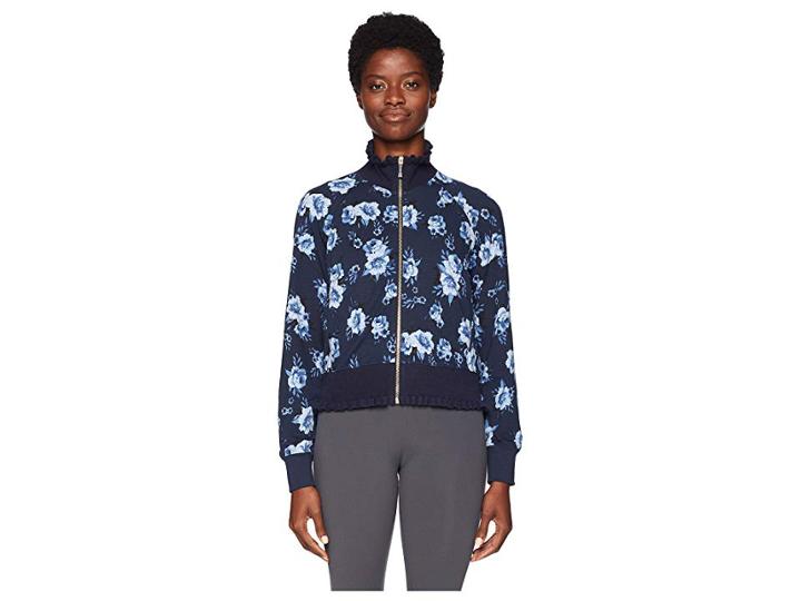 Kate Spade New York Athleisure Prairie Rose Ruffle Zip-up (adriatic Blue) Women's Clothing