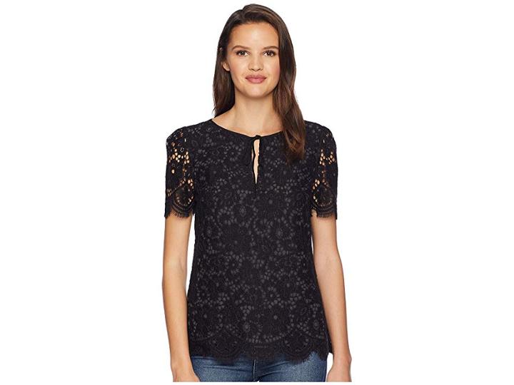 Juicy Couture Soft Woven Bucharest Floral Lace Top (pitch Black Bucharest) Women's Clothing