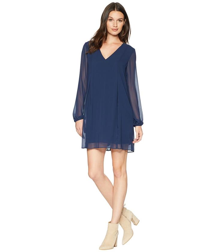 Bcbgeneration Long Sleeve V-neck Back Bow Dress (dark Navy) Women's Dress