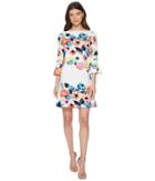 Tahari By Asl Trumpet Sleeve Floral Shift Dress (ivory/coral/lilac) Women's Dress