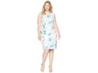 Calvin Klein Plus Plus Size Printed Sheath With Pearls At Neck (seaspray Multi) Women's Dress