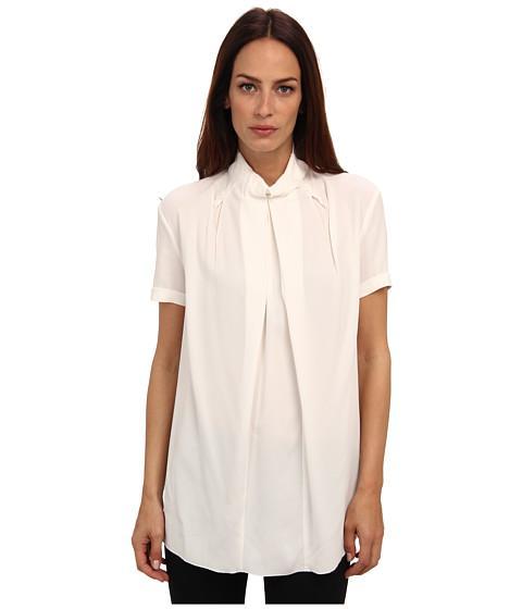 Costume National Turtleneck Pleat Front Top (white) Women's Short Sleeve Pullover