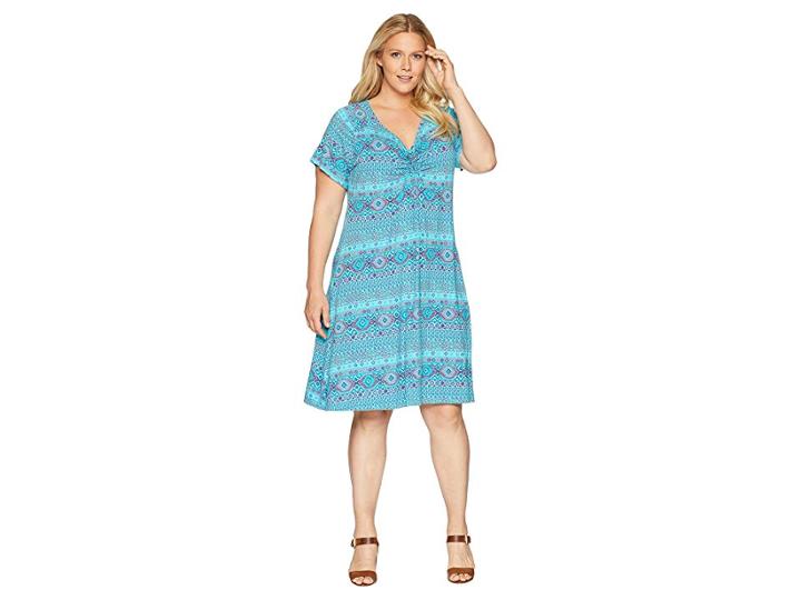 Extra Fresh By Fresh Produce Plus Size Stamped Geo Emma Dress (luna Turquoise) Women's Dress