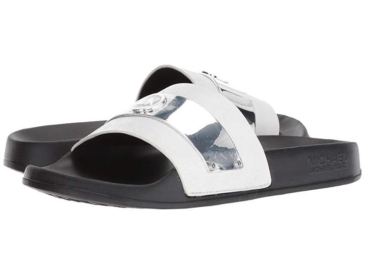 Michael Michael Kors Jett Slide (optic White Logo Emboss Patent/eva) Women's Shoes