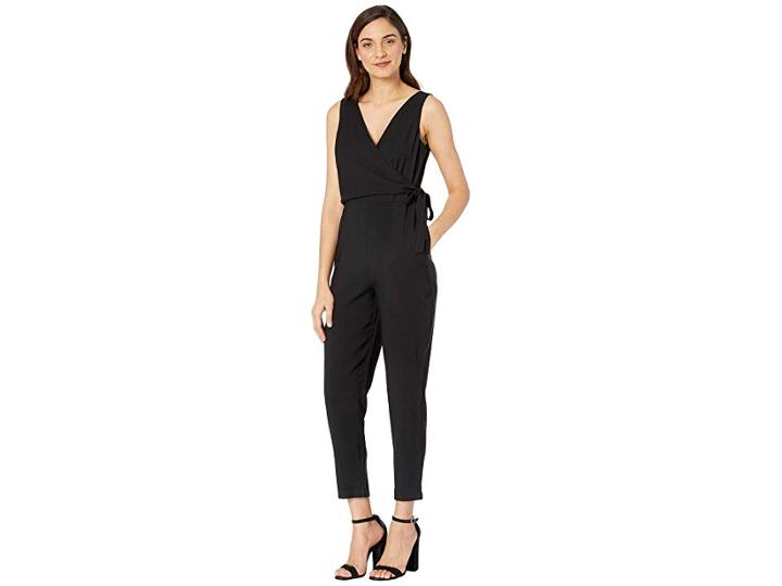 1.state Wrap Front Tie Waist Soft Twill Jumpsuit (rich Black) Women's Jumpsuit & Rompers One Piece