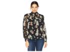 Vince Camuto Long Sleeve Floral Story Smocked Mock Neck Blouse (rich Black) Women's Blouse