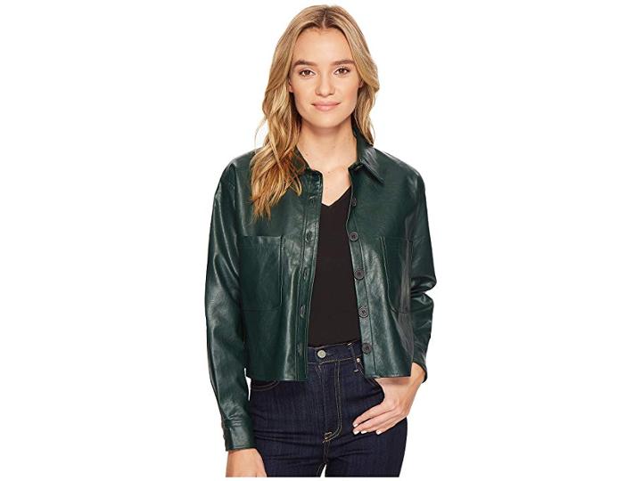 Romeo & Juliet Couture Pu Button Up Shirt Jacket (green) Women's Coat