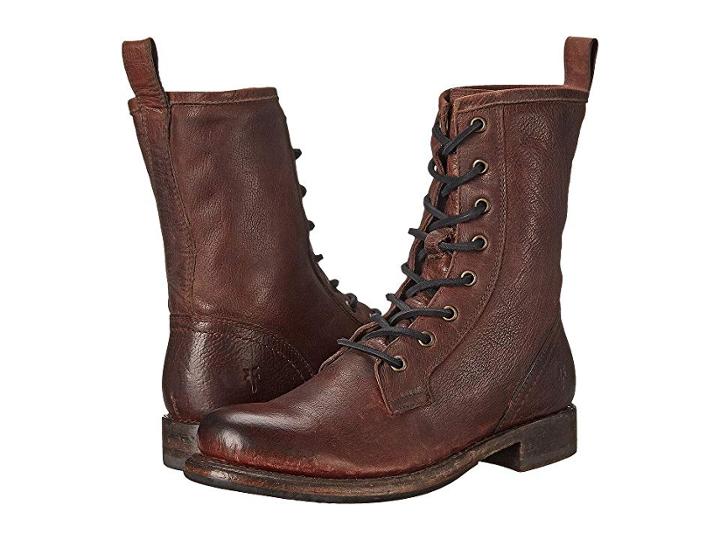 Frye Jenna Combat (dark Brown Stone Antiqued) Women's Boots