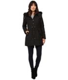 Jessica Simpson Quilted Fill Puffer W/ Drawstrings Hood And Removable Faux Fur (black) Women's Coat