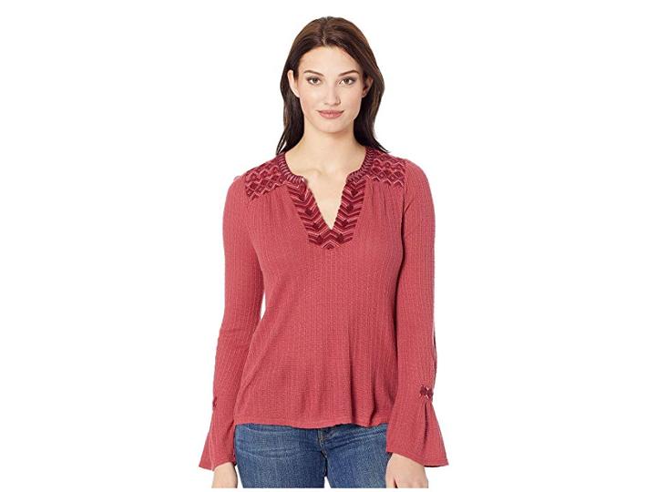 Lucky Brand Drop Needle Embroidered Top (earth Red) Women's Clothing