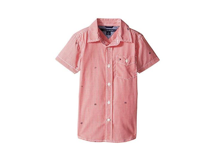 Tommy Hilfiger Kids Charlie Short Sleeve Plaid Shirt (toddler/little Kids) (hibiscus Tea) Boy's Clothing