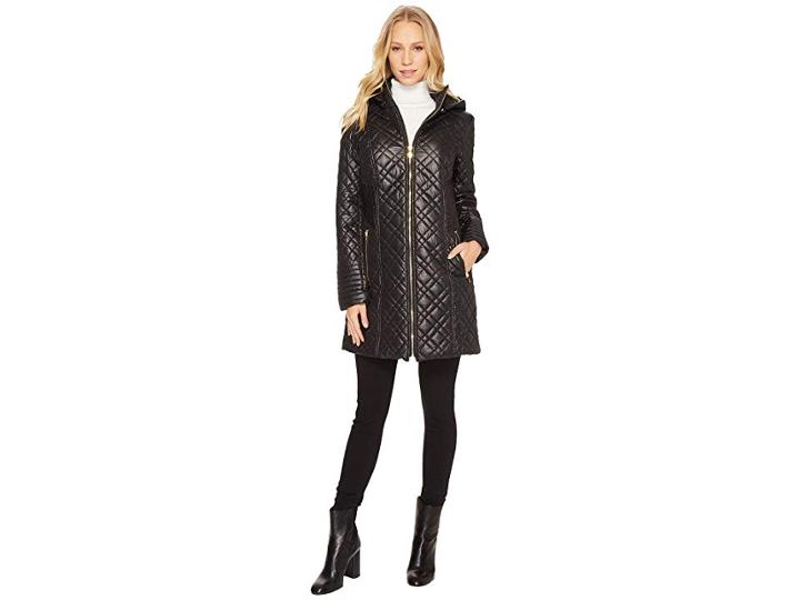 Via Spiga Mini Quilted Hooded (black) Women's Coat